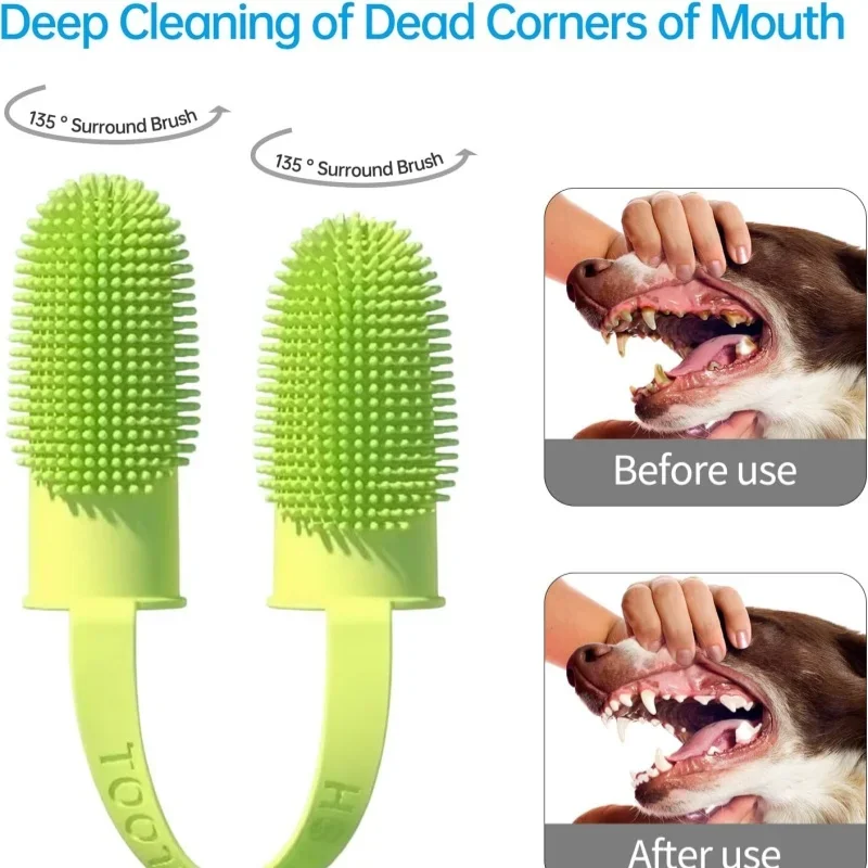 1pc Dog Super Soft Double Finger Toothbrush Pet Teeth Clean Bad Breath Care TPR Tooth Brush Clean Tool Dog Toothbrush Accessorie
