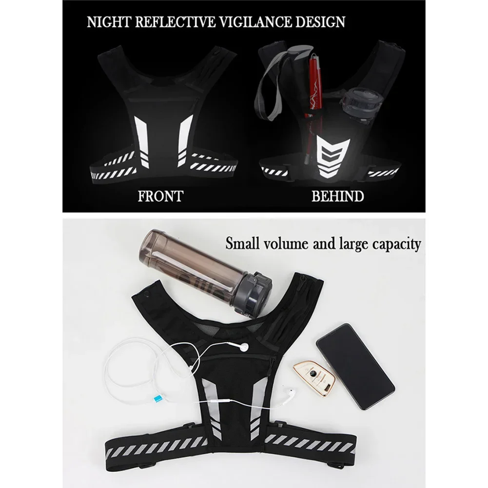 Reflective Running Backpack Lightweight with Phone Pocket Water Bottle Holder Breathable Mesh Sports Vest for Walking Exercise