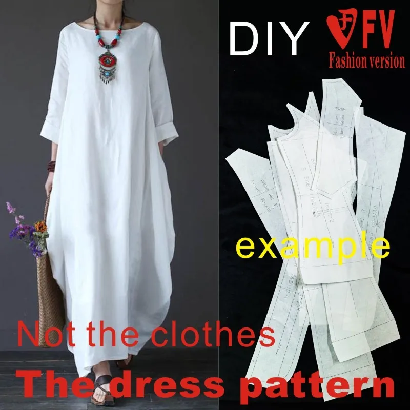 Women's unlined long top sleeve Hanfu dress pattern coat cutting drawing BLQ-296