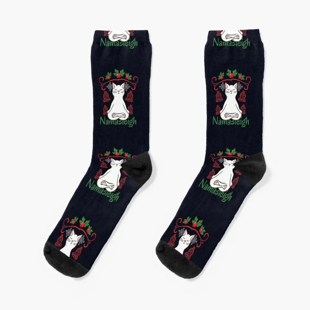 

Namasleigh - Cat Yoga Christmas Humor Socks Argentina Sports Socks Men Women's