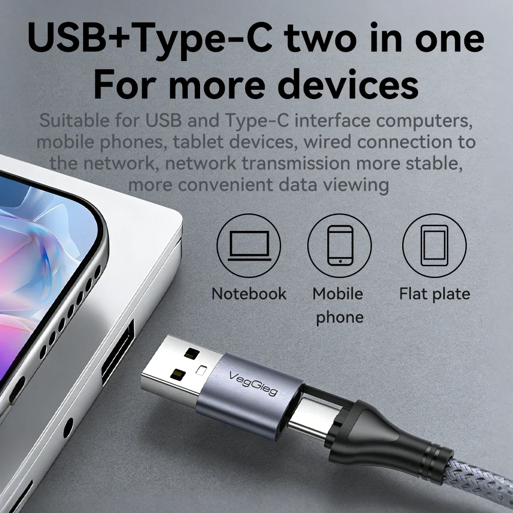 VegGieg 2.5G 이더넷 어댑터 USB-C/USB 3.0 - RJ45 LAN 네트워크 카드 노트북 PC용 2500Mbps 속도