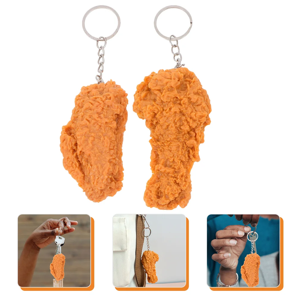 

2 Pcs Chicken Leg Wing Pendant Kids Keychains for Backpacks Ring Cooked Drumstick