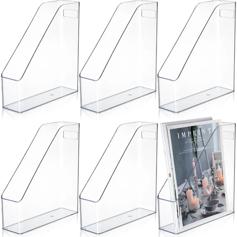 6 Pcs Clear Acrylic Magazine File Holder Plastic Desk Organizer with Handle Basics Vertical, Magazines Racks 2