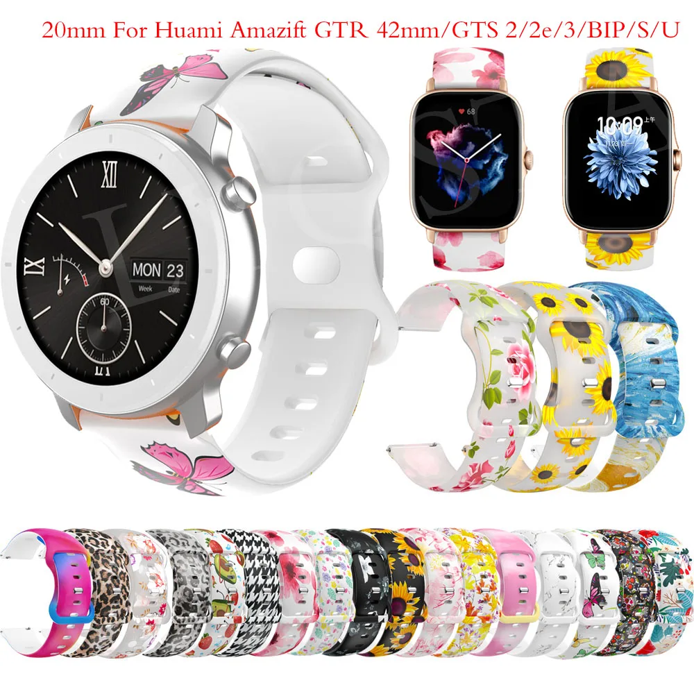 Nuovo 20 Millimetri Watch Band Per Huami Amazfit Gts 2/3/2E/Gts 2 Mini//Gtr 42 Millimetri Di Stampa Di Sport Del Silicone Braccialetto Amazfit Bip U S