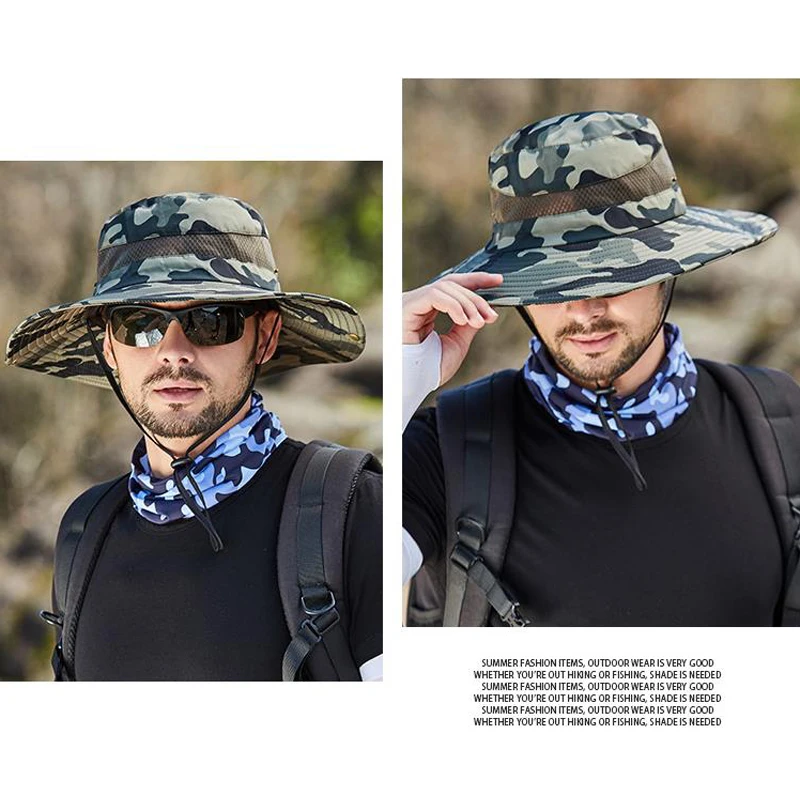 Men's Camouflage Fishing Cap Fashion Breathable Mesh Wide Brim Sun Hat  Outdoors Travel UV Protection Bonnie Hat Women Bucket Hat - AliExpress