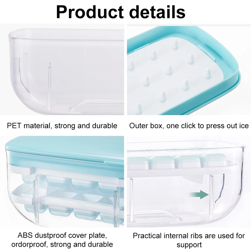 Ice Cube Tray With Lid And Bin Quick Release Silicone Ice Cube Maker Mold With Container For Cocktail Whiskey Bar Kitchen Tools