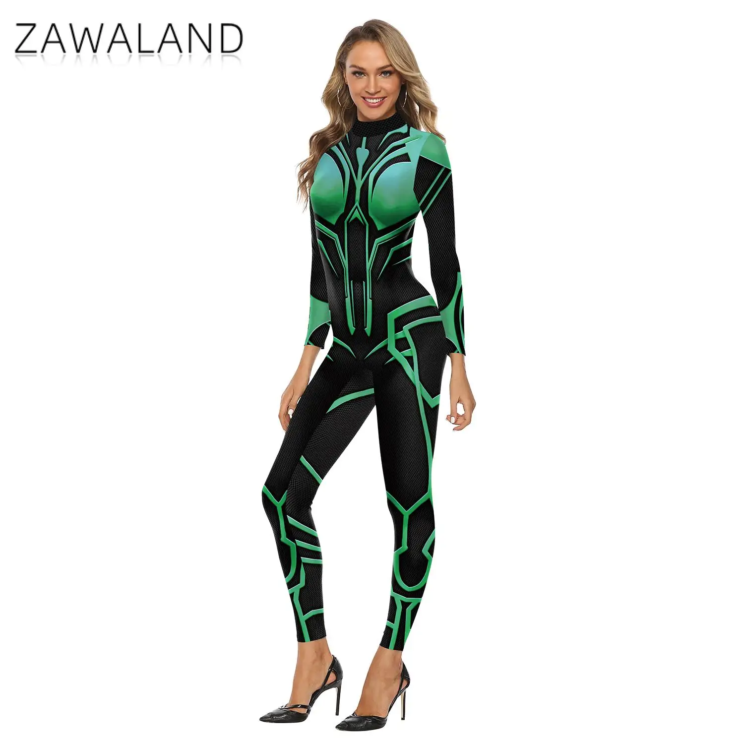 Zawaland 3D Digital Printed Sexy Spandex Bodysuit Cosplay Long Sleeve Party Women Costume Jumpsuits Whole Zentai Cosplay Suit