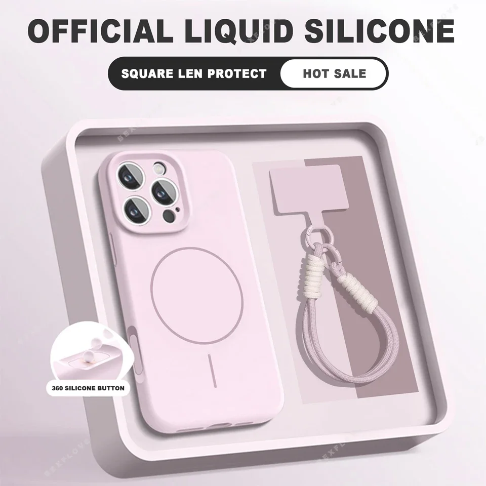 Magnetic Silicone Phone Case with Wrist Strap and Lanyard