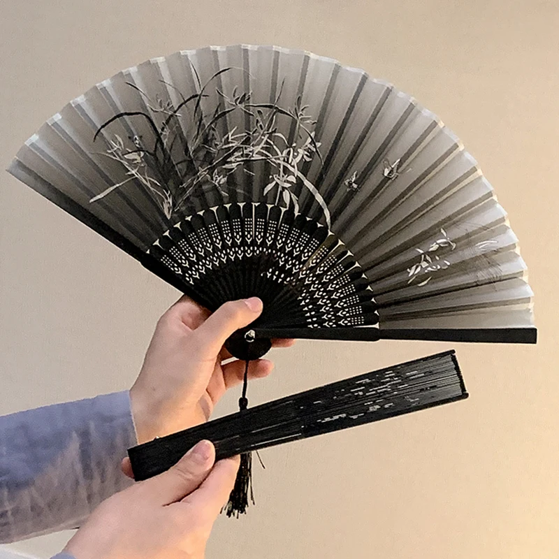 Folding Fan Portable Bamboo Vintage Silk Decorative for Wedding Party Home Decor