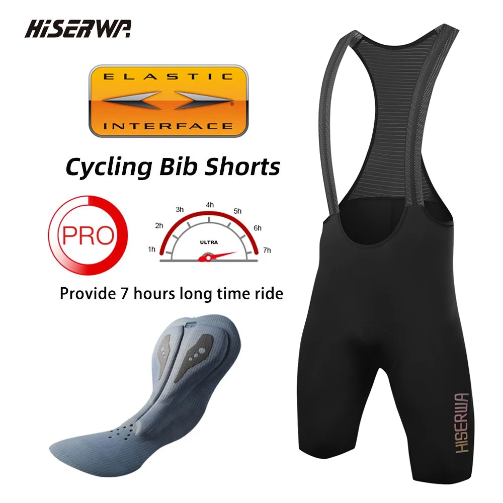 

HISERWA Cycling Bib Shorts MTB Road Pro Team Bike Shorts 7 Hour Italy Elastic Interface Pad Breathable Bicycle Riding Bib Tights