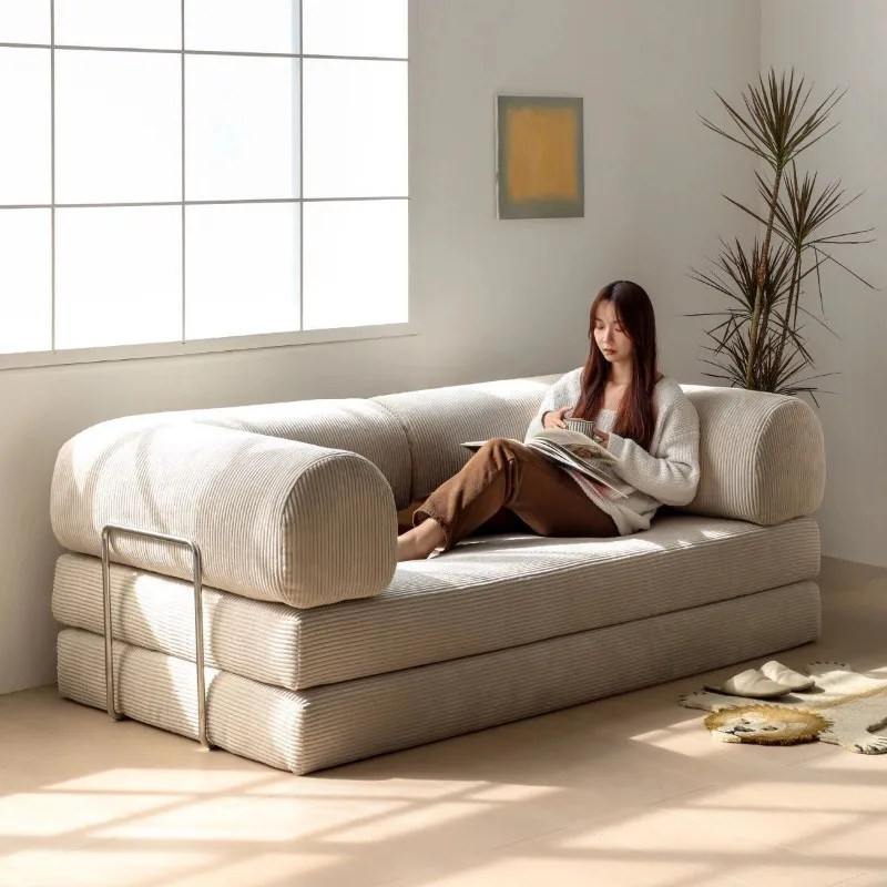 Mid-Century Vintage American Fabric Sofa Bed Small Living Room Comfortable Removable Washable Modular Lazy Durable Space Saving