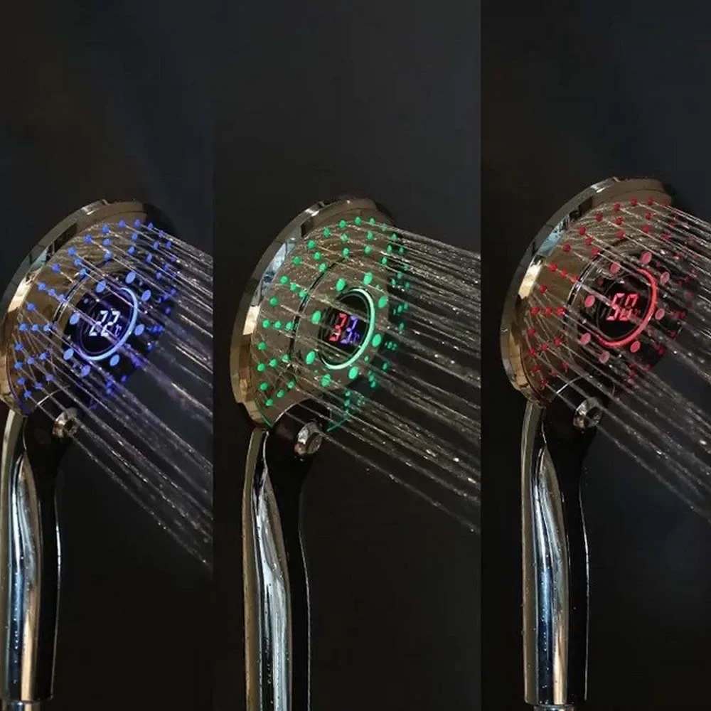 LED Shower Head with Digital Temperature Display and Color-Changing Mode