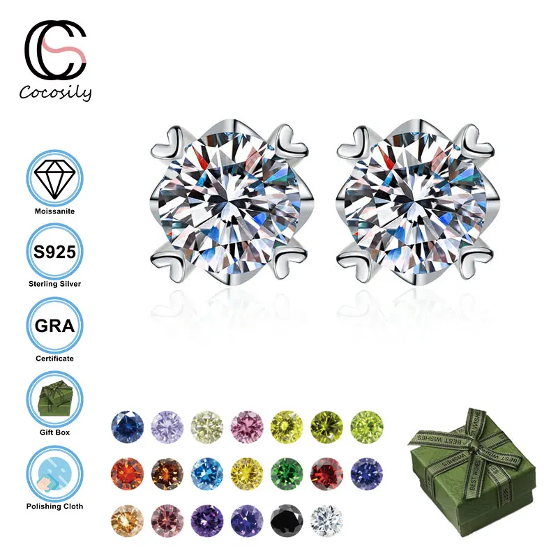 

Cocosily D Color 0.5CT Multicolor Moissanite S925 Sterling Silver Four Claw Snowflake High End Women Earrings Dating New Jewelry