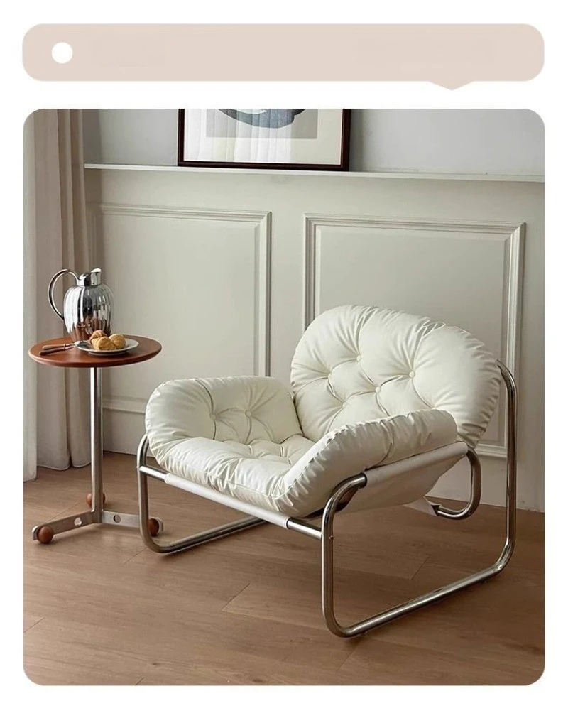 Leather Single Sofa Chair Nordic Sofa Backrest Armchair Retro Light Luxury Living Room Furniture Individual Reclining Chair