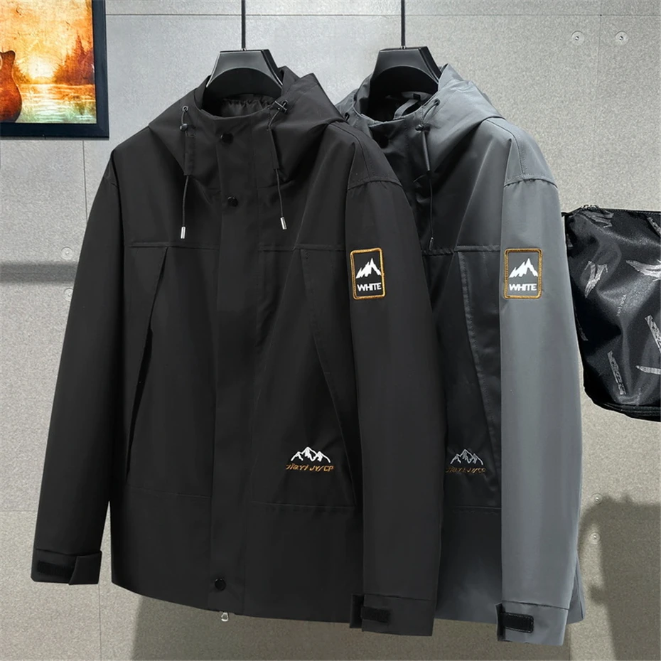 Black Waterproof Windbreak Cargo Jackets Plus Size 12XL Fashion Casual Solid Color Camp Jackets Big Size 12XL Coats Male 4