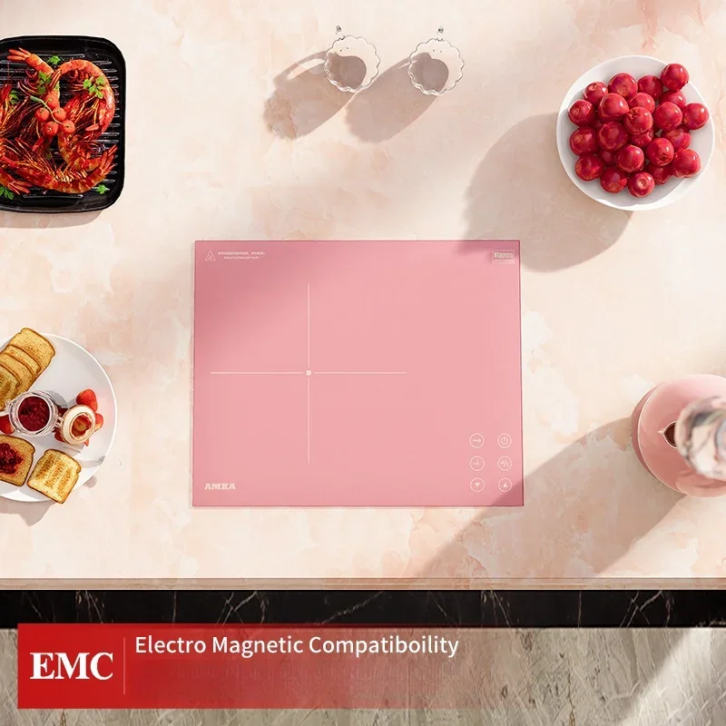 Amka Built-in Induction Cooker 220V 2200W Microcrystalline Tempered Panel Induction Cooktop Pink Touch Control Built-in Hob