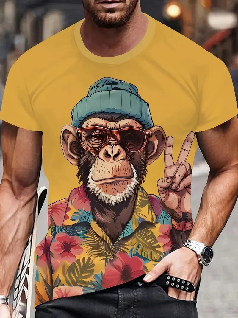 Men's Funny Monkey Graphic 3D Print Short Sleeve T Shirt