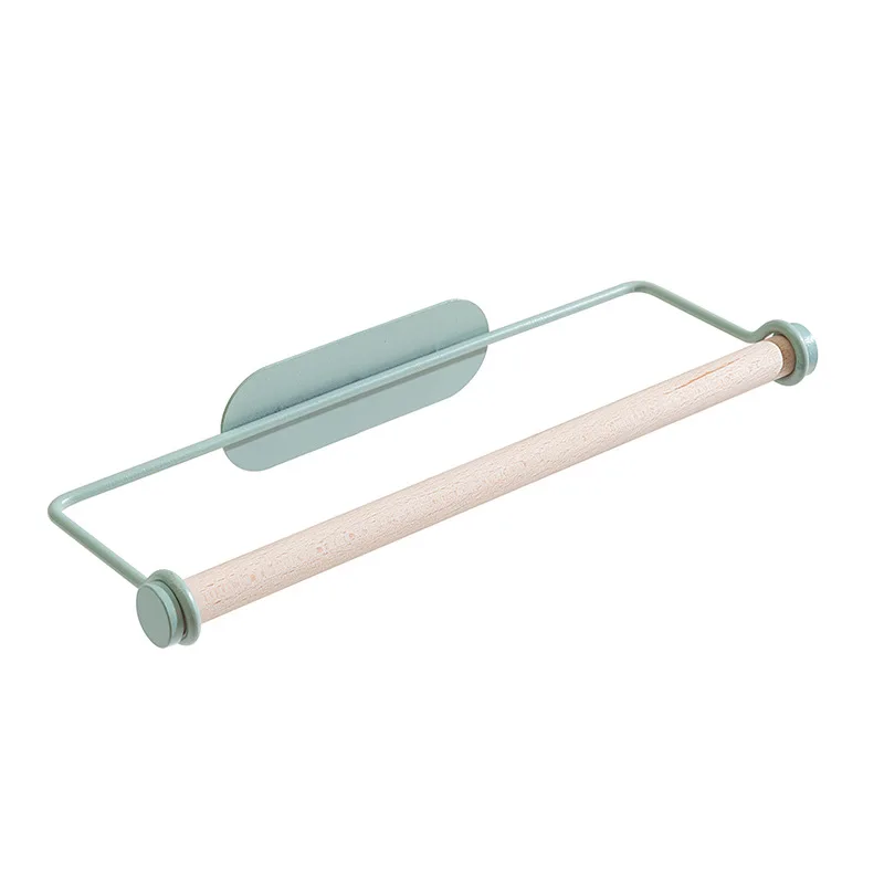 Bathroom Wood Towel Hanger Rack Bar Kitchen Cabinet Cling Film Rag Hanging Holder Organizer Toilet Roll Paper Holder Shelf