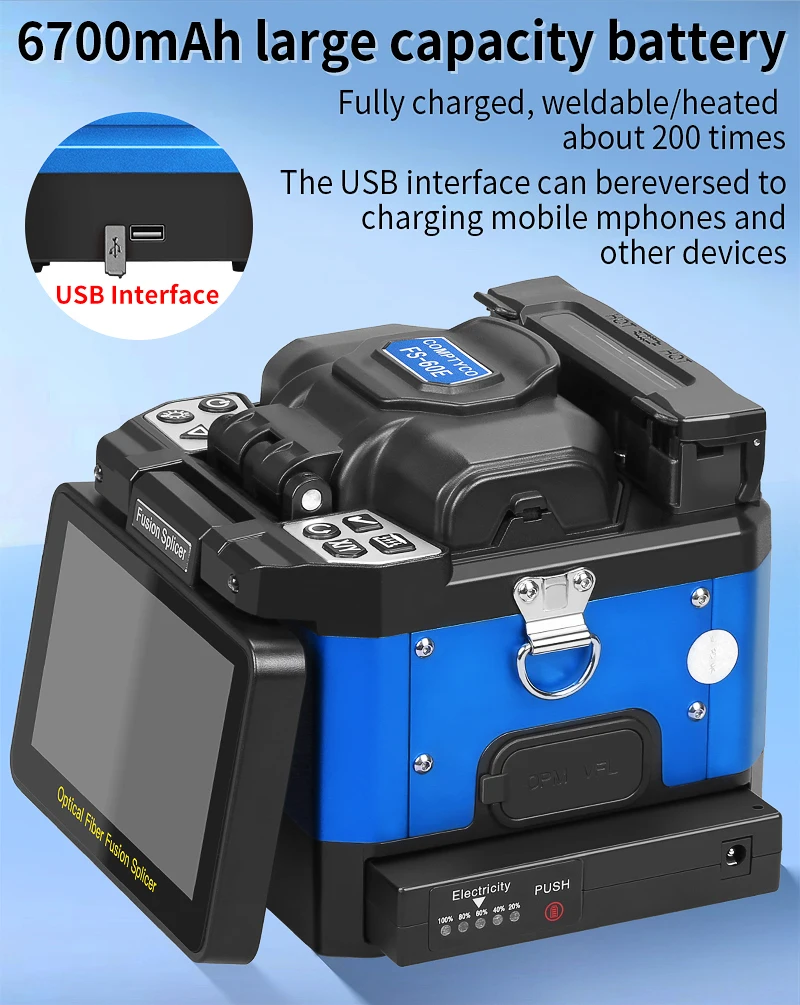 6 Motors FS-60E Fiber Optic Fusion Splicer 10 Languages Touch Screen Optical Fib