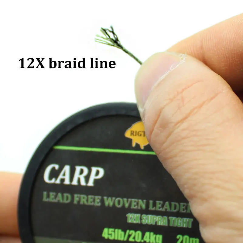 Camo green/brown lead free leader hair carp rigs fishing line 12 strand braid carp hooklink 20m/45lb fishing leash for fish fishing line