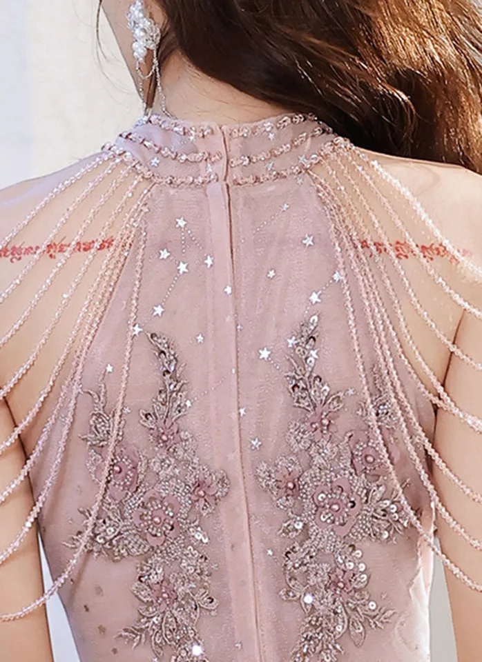 ピンク ロングドレス 高級高品質ピンクのイブニングドレス 2025 プロム夏秋の気質社交界