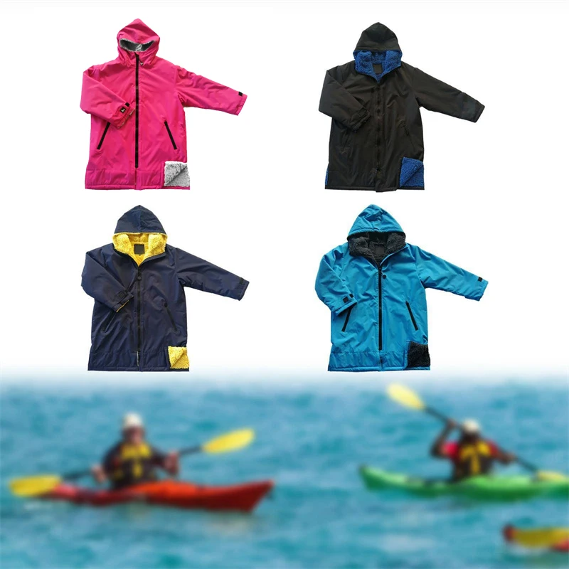Kids Warm Changing Robe Surf Swim Parka Poncho Coat Jacket Overcoat Thicken Lining Hooded Waterproof Cloak for Boys Girls Pool