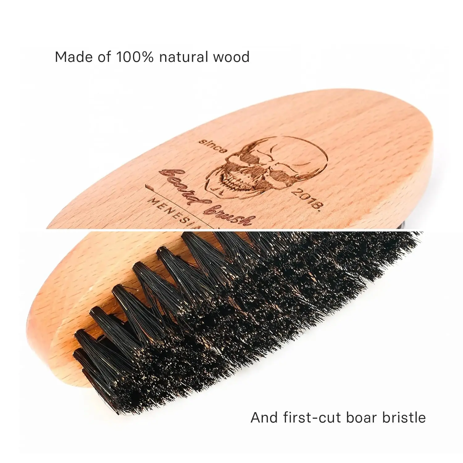Beard Brush Boar Bristle Hair Men Small Soft Pocket Travel Wooden Mustache Brush Skull