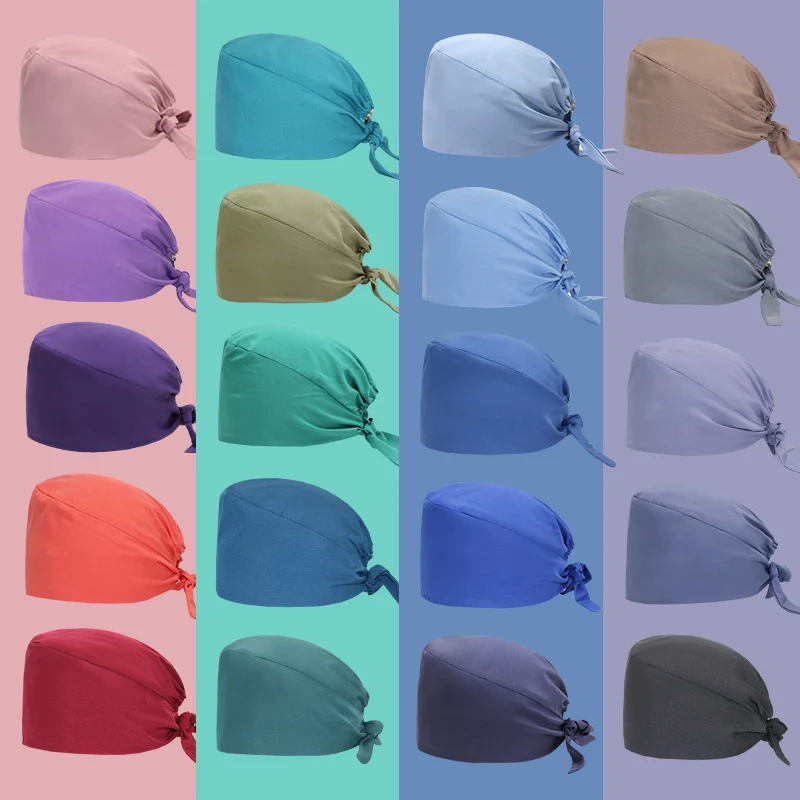 Micro Stretch Women's Medical Scrub Cap Adjustable Dentist Vet Nurse Work Cap Surgical Hat with Button Health Service Work Hat Scrub Cap