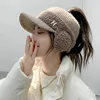 K329-Hat Women's Winter Riding Knitted Ear-proof Duck Tongue Hat Fashion Versatile Plush Warm Hollow Top Ear Cap Women's Hat 1