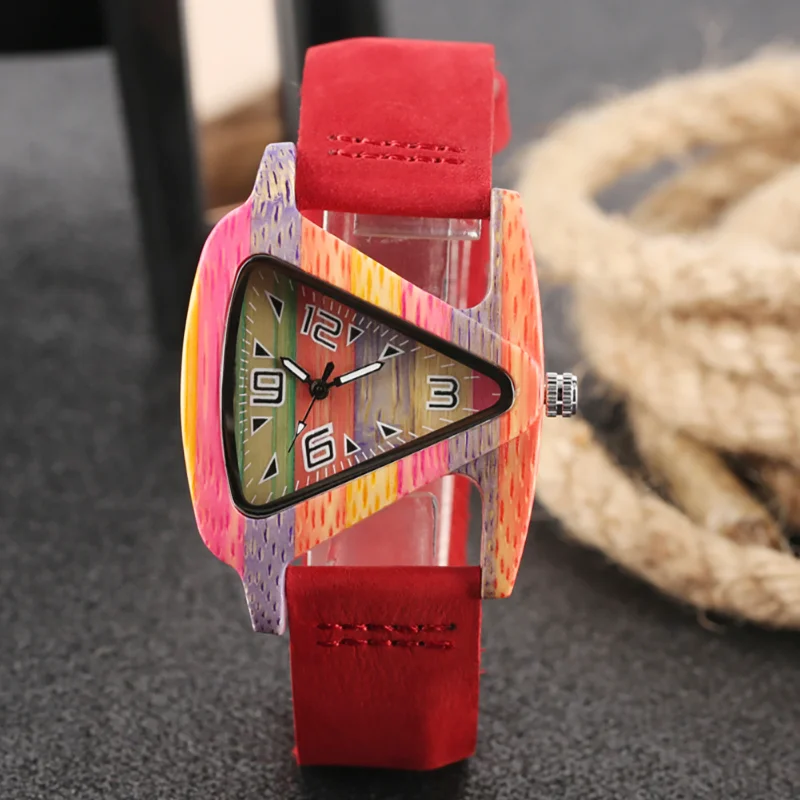 

Unique Wood Watch Women Quartz Timepieces Genuine Leather Wristband Elegant Lady Watches Gifts for Female Reloj