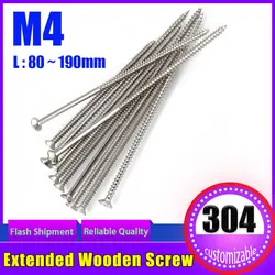 10PCS M4 lengthening Flat Head Tapping Long Wood Screw Stainless steel Cross Countersunk Head Self Tapping Long 190mm Screws