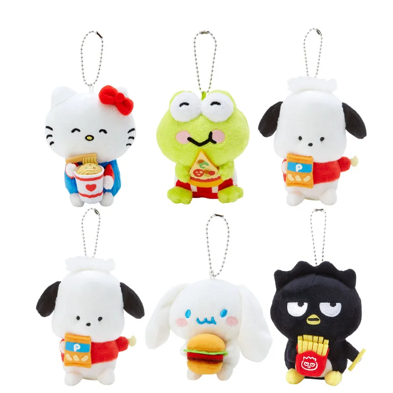 Sanrioed Fast Food Plush Doll Hello Kitty Cinnamoroll Pochacco Cotton Plushies Cartoon Plush 10Cm Pendant Toy Keychain Gifts