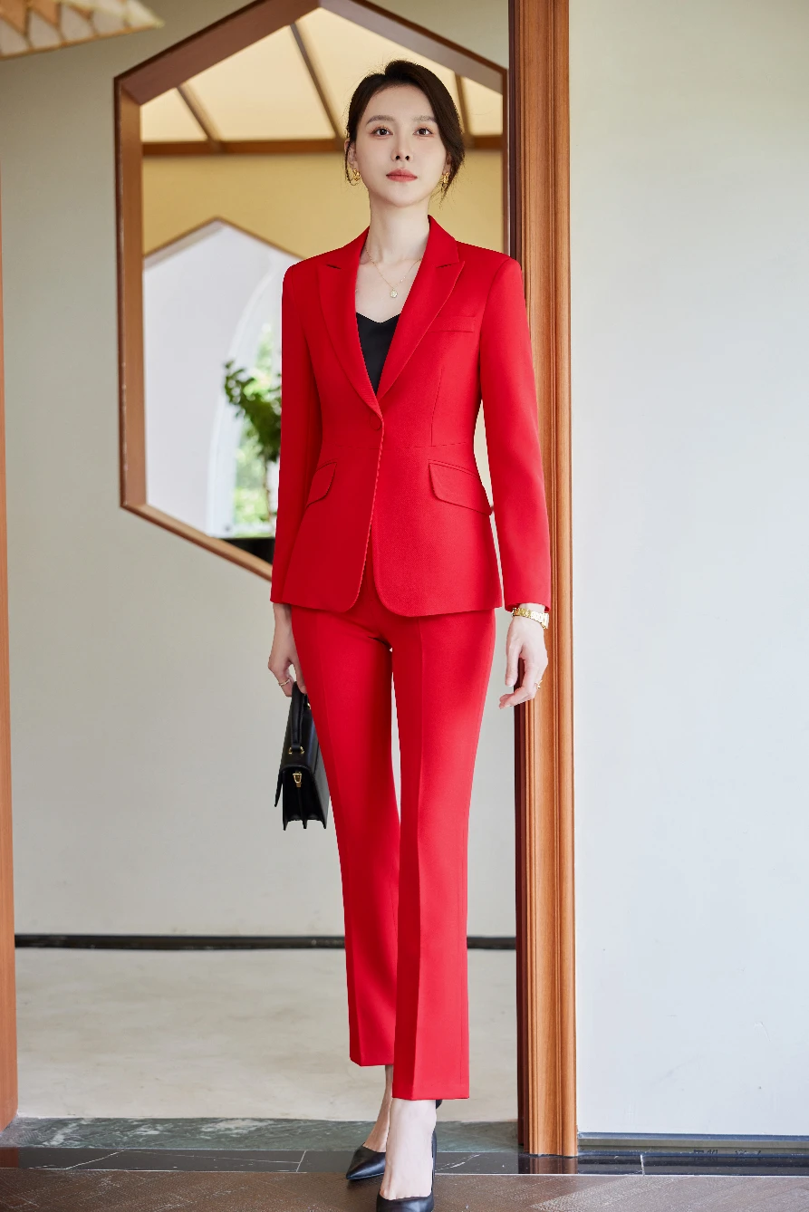 

Fashion Professional Women's new autumn and winter high-quality long-sleeved suits and trouser suits show elegant temperament