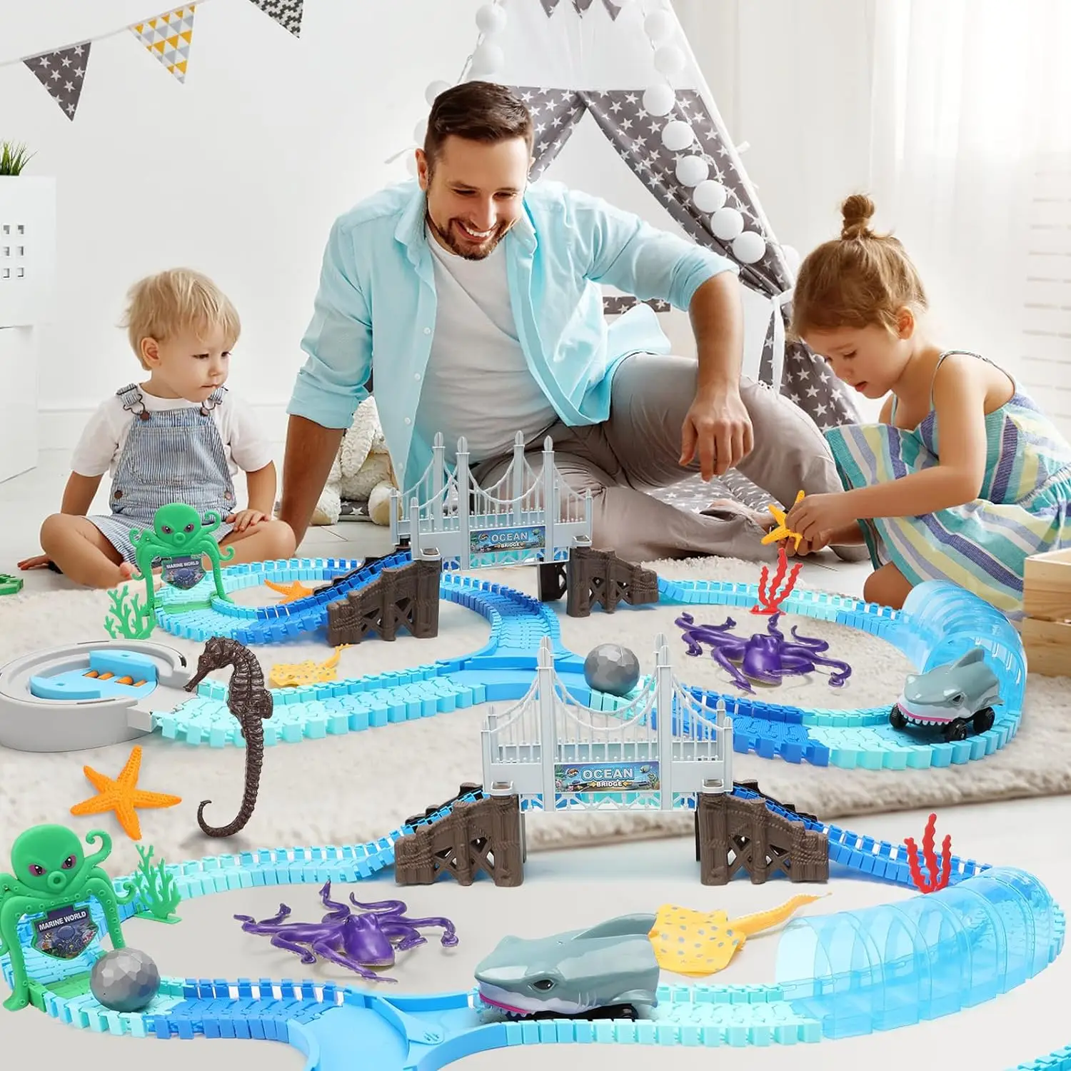 VATOS Track Toys Shark Race Car Toy for Boys Girls Age 3+ Bendable Flexible Racetrack Cars Ocean Train Toy STEM Educate Kid Set - Image 6