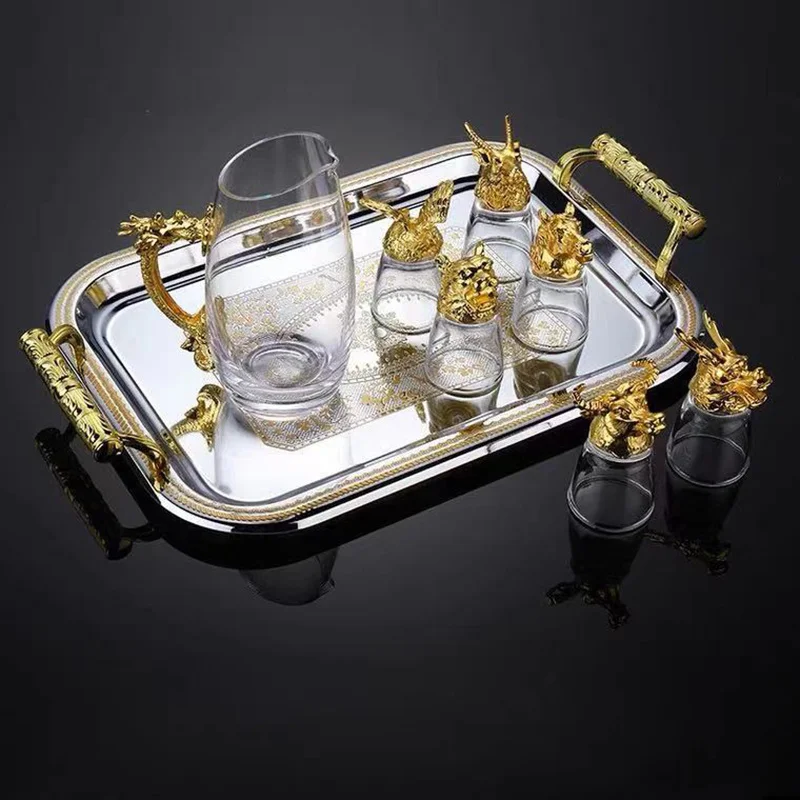 Gold Plated Animal Head Glass Wine Glass Craft Gift Wine Dispenser Vodka Zodiac Set Home Decoration