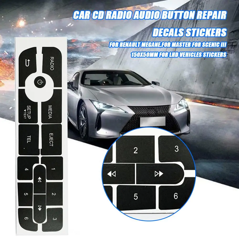 Black Vinyl Car Radio Audio Button Repair Decals Sticker
