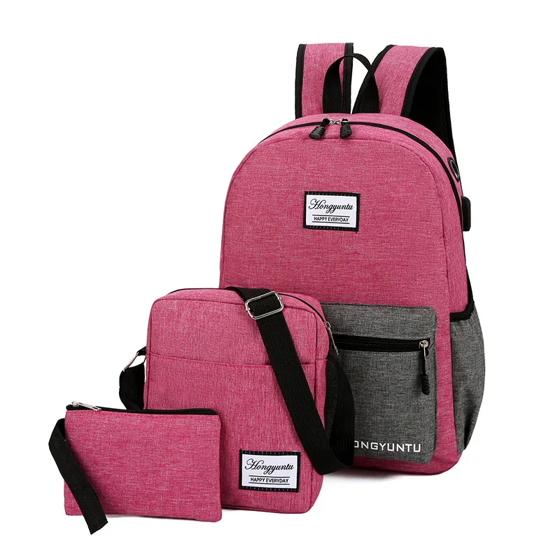 

Canvas Usb Contrast color School Bags for 2023 Girls Boys Teenagers Backpacks Bookbags Large Capacity College Teen School bag