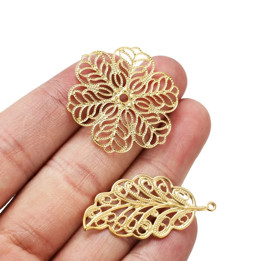 20-40pcs Stainless Steel Gold Color Hollow Out Leaf Flowers Charms Pendants for DIY Jewelry Making Earrings Necklace Accessories