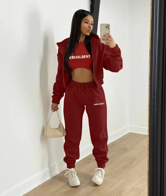 Fleece Tracksuit For Women Joggers Sweatpant 2 Two Piece Sets Crop Top  Hoodies Sweat Pants Matching Set Clothing Outfits Suit - Pant Sets -  AliExpress