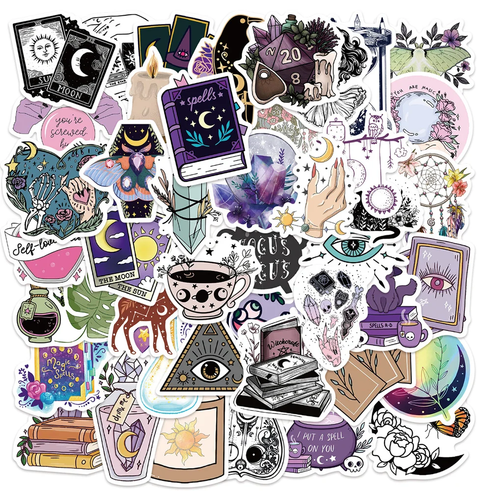 

50pcs Magic Crystal Retro Witch Stickers For Stationery Scrapbook Ipad Craft Supplies DIY Vintage Sticker Scrapbooking Material