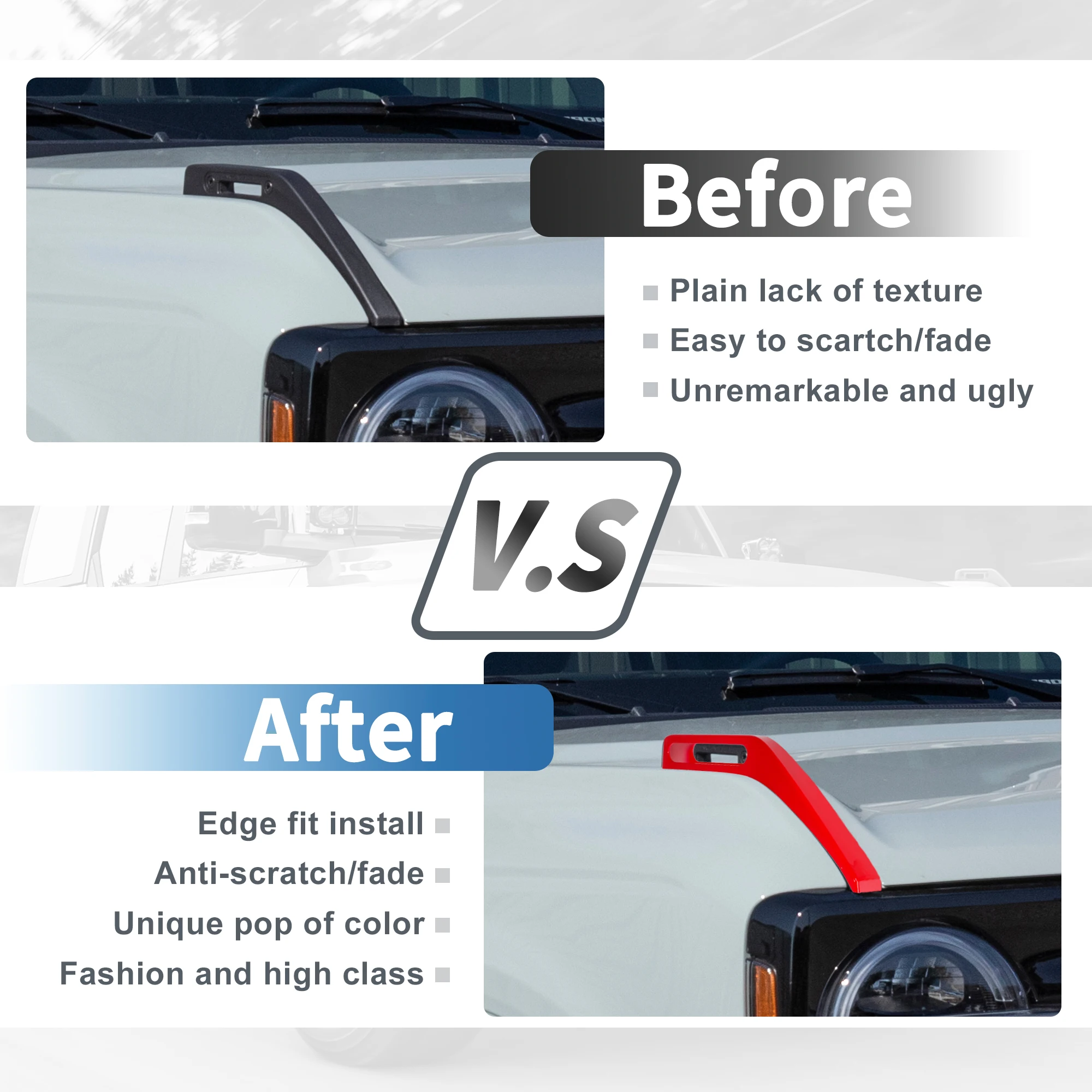 포드 브롱코 2021-2024용 UXCELL 엔진 후드 힌지 커버 후드 트레일 사이트 트림 레드