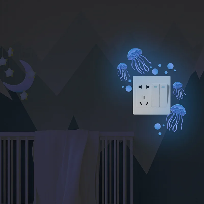 2pcs Wall Sticker Luminous Jellyfish Cartoon Fluorescent Switch Decoration Room Self-adhesive Sticker 1