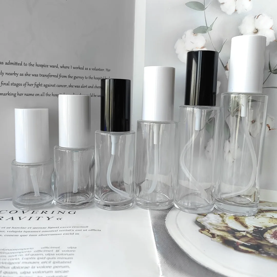 20ml to 120ml Clear Glass Bottles with Black White Plastic Lid