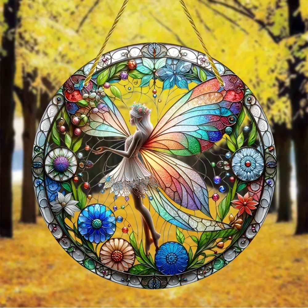 Decoration Forest Fairy Sun Catcher Glass-Style Acrylic Fairy Suncatcher Window Hanging Colorful Window Light Catcher Garden