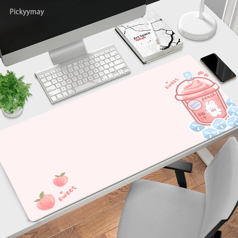 Bonito Anime Mouse Pad Matcha Verde Mats Esteira de Escritório Computador e Deskmat Tapete de Mesa Kawaii Rosa xl - Imagem 2