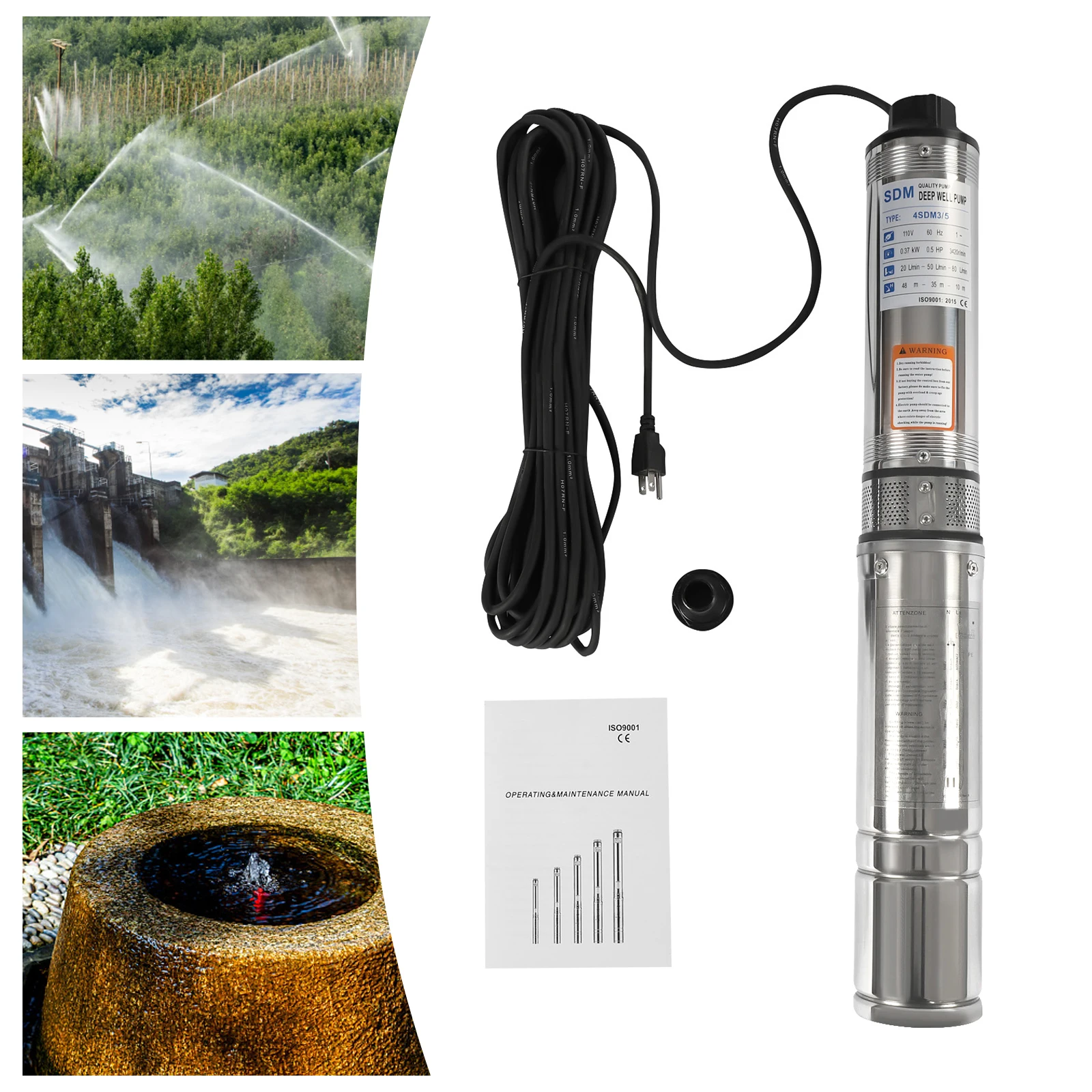 

Submersible Pumps OD Pipe 110V/60HZ 0.37KW 0.5HP Stainless Steel submersible well pump 1.25" Outlet Submersible Bore Pump submer
