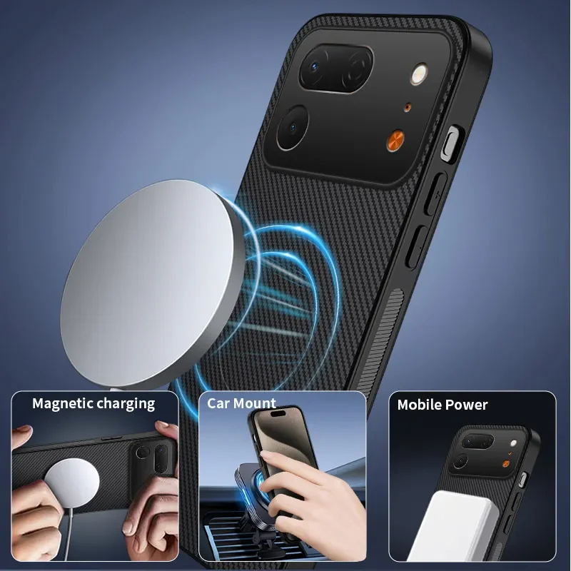 Magnetic Luxury Carbon Fiber Texture Matte Shockproof Case Cover