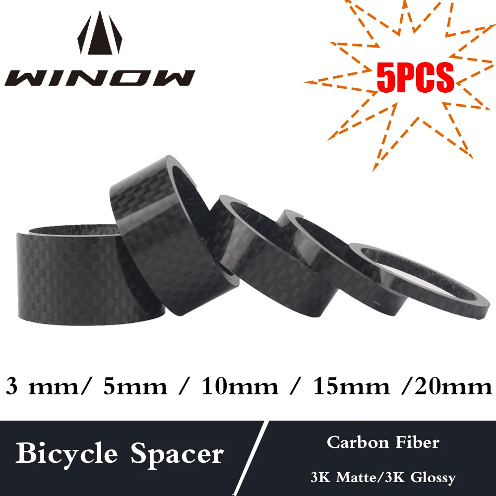 

Winow 5pcs Carbon Fiber Bicycle Washer 3/5/10/15/20mm Headset Stem washer Spacer 1-1/8" 28.6mm Front Fork Road Bike Accessories