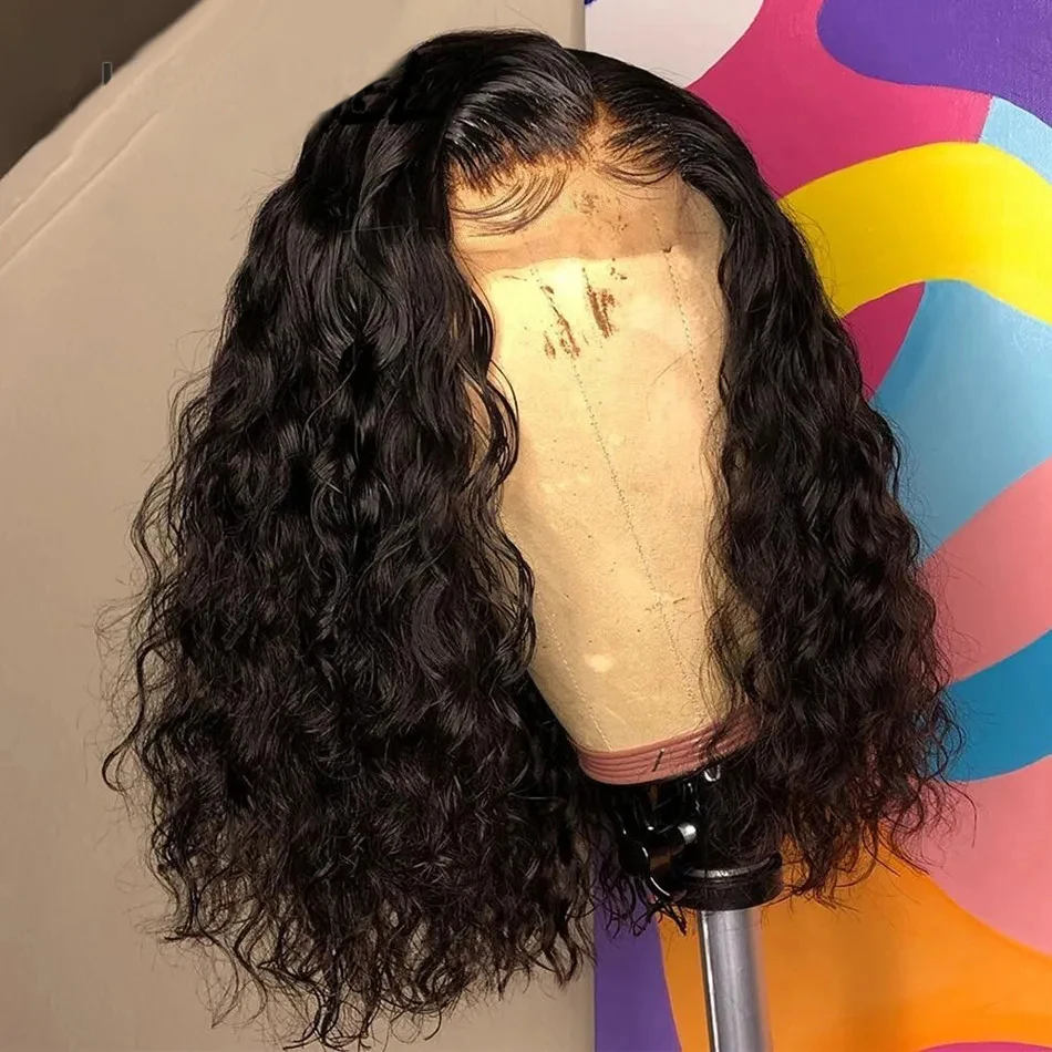 Human Hair Wig Lace Front Wig Human Hair Wigs Front Lace Wig Water Wave Short Bob Wig Brazilian Virgin Human Hair Wet And Wavy 13x4 Dark Black Lace Front Wigs Pre Plucked For Black Women