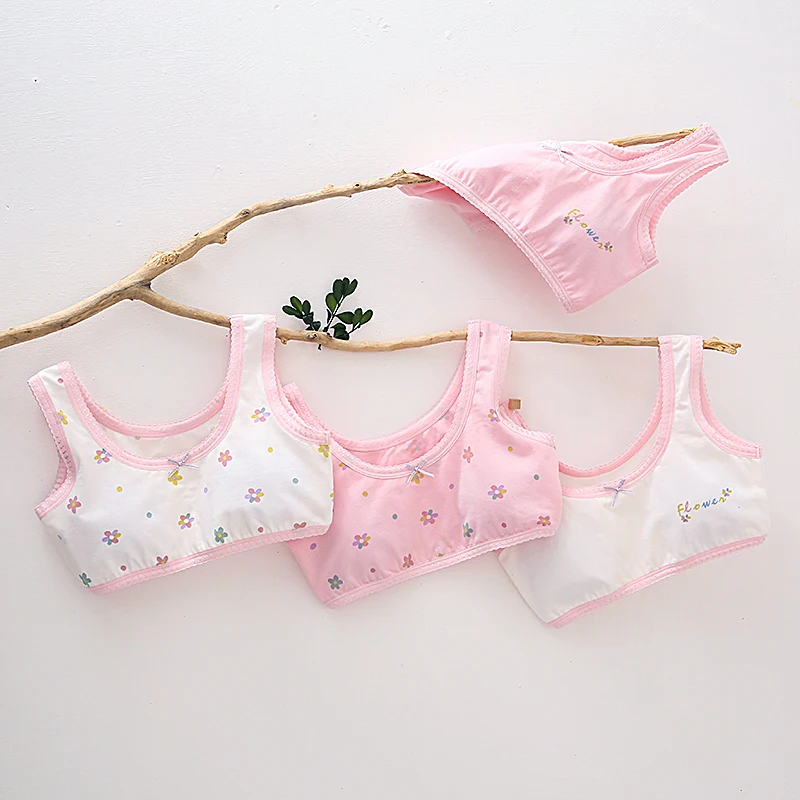 1pc Growing Girl Cotton Breathable Flowers Underwear Kids Bras Size 130-160 Floral Prints